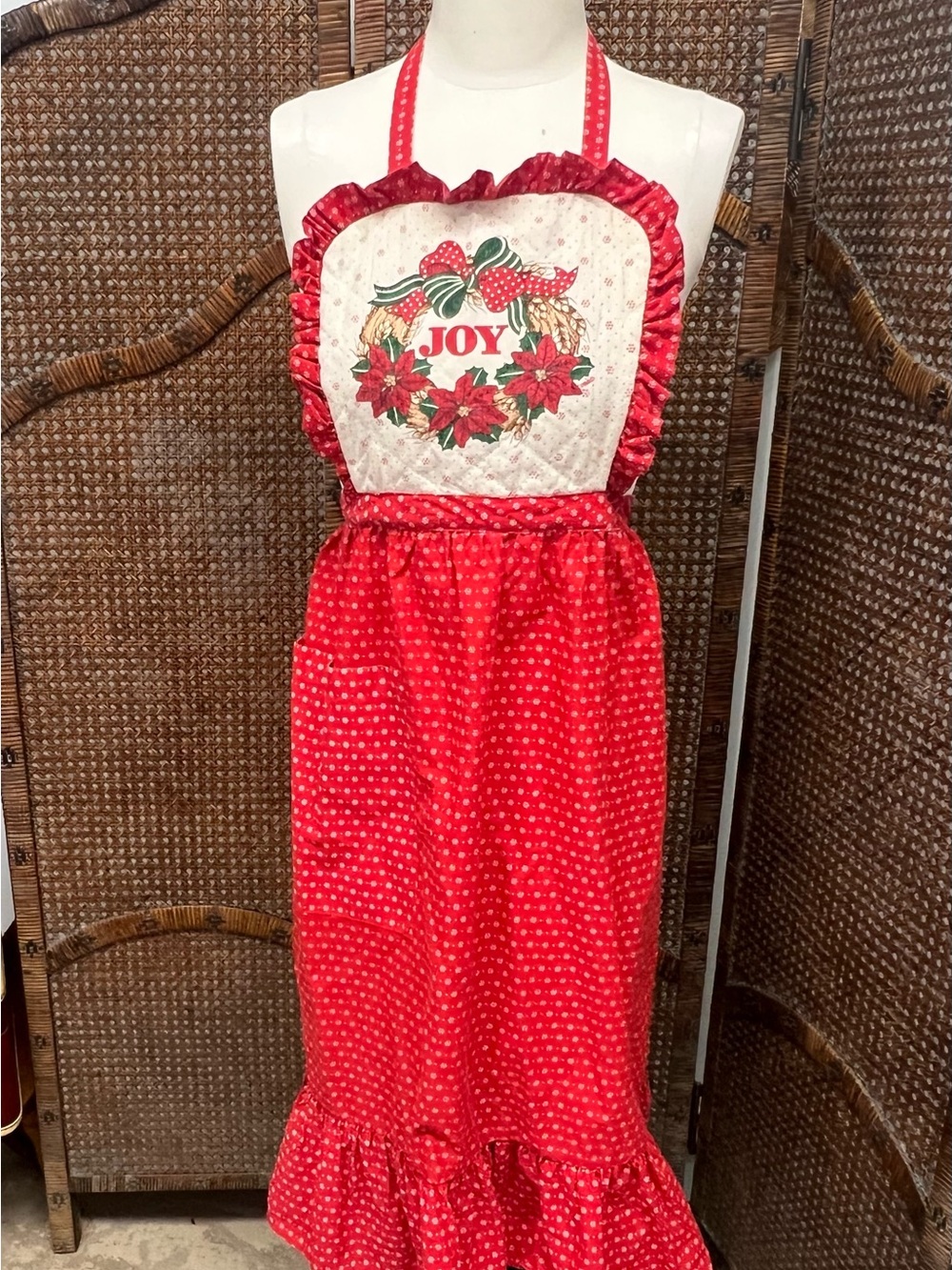 Vintage Christmas apron joy red granny core holiday